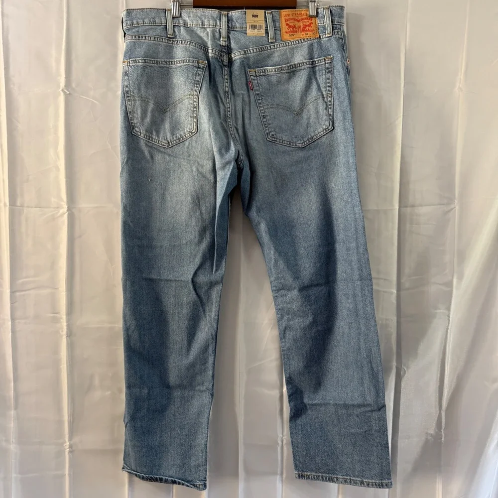 Levis 505 Regular Straight Mens Jeans‎ 38x30 Light Wash Stretch Denim new tags